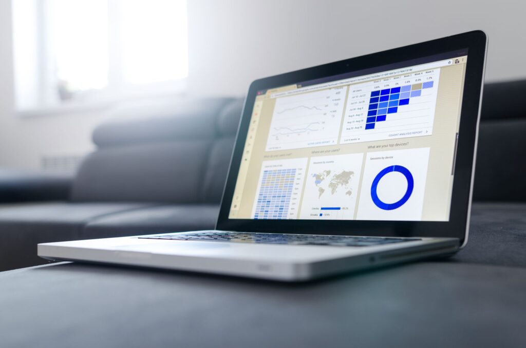 SEO analytics dashboard open on a laptop