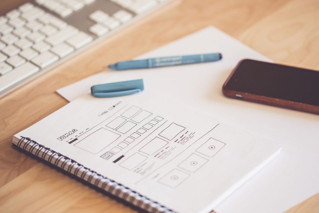 UX wireframe workspace during website discovery and design
